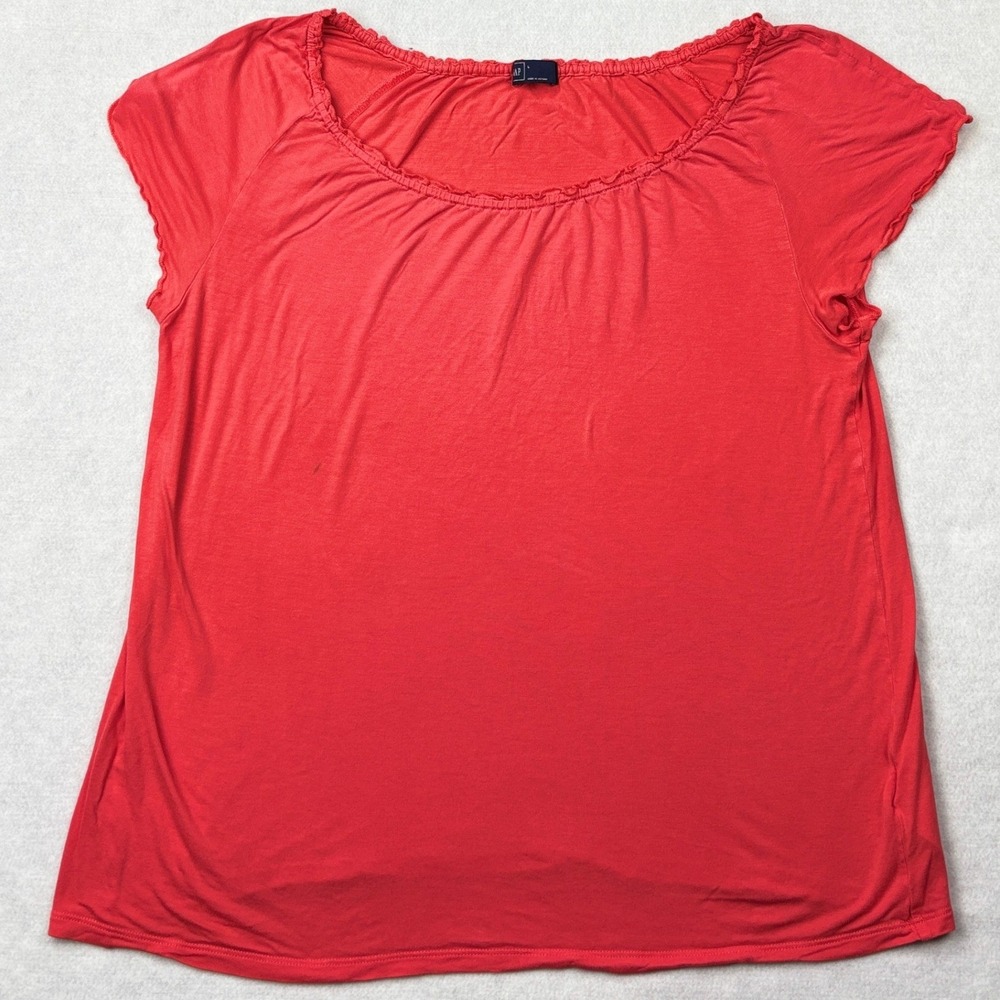 Gap Womens Shirred Top Rose Bush Red Short Sleeve Scoop Neck Blouse Large